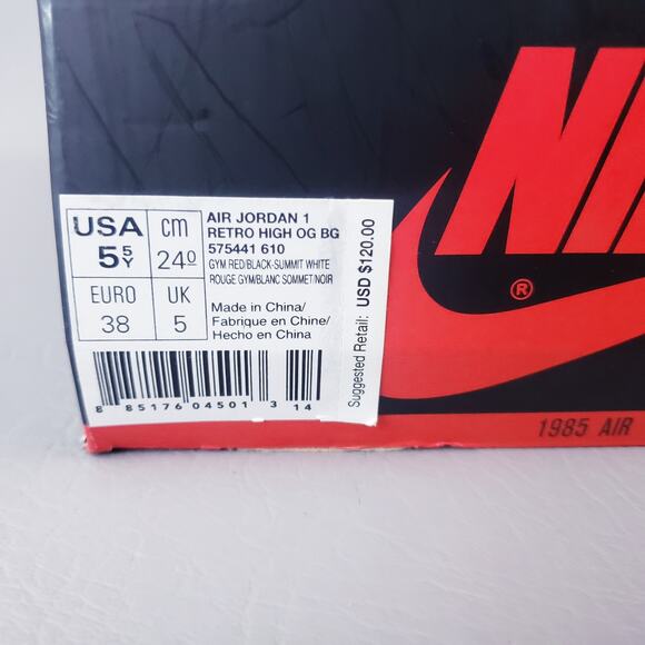 Jordan 1 High Retro Og Bred GS 2017 Size 5.5Y Og Box main image 8